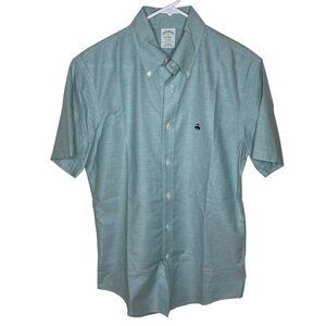 Brooks Brothers Milano Fit Short Sleeve Button Up Shirt Teal Blue Cotton Size M